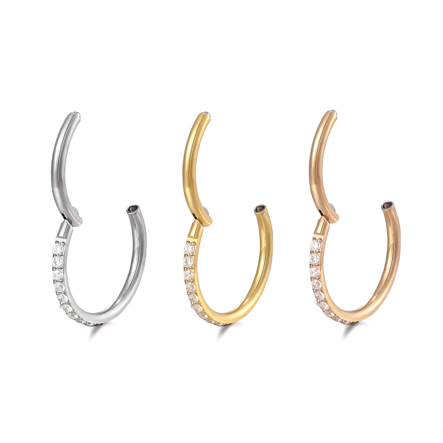1PC G23 Titanium Piercing CZ Stone Hight Segment Rings Open Small Septum Hoop Nose Ring Earrings Helix Lobe Lip Ear Body Jewelry