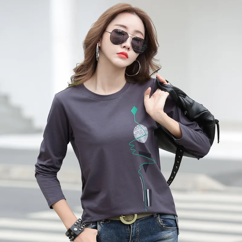 New Print T Shirt Women Cotton Korean Fashion Woman Clothes 2024 Casual Spring Tops Autumn Tshirt Long Sleeve Tee Shirt Femme