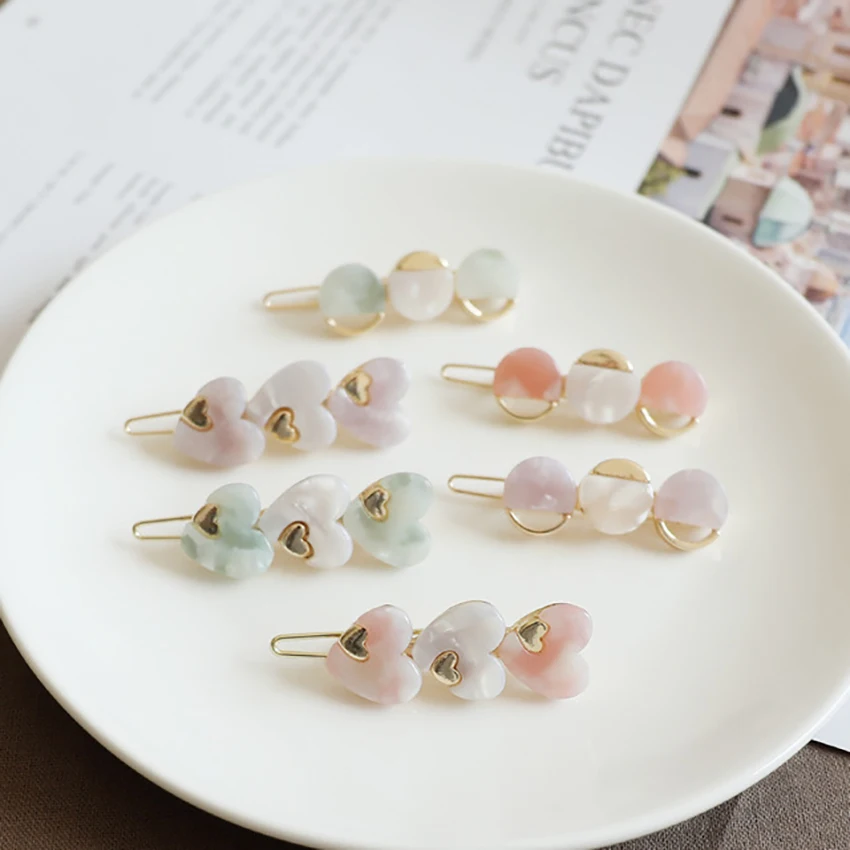 1pcs metal bonito grampos de cabelo amor coração redondo grampos de cabelo doce cor grampos de cabelo acessórios para o cabelo feminino meninas ferramentas de estilo de cabelo