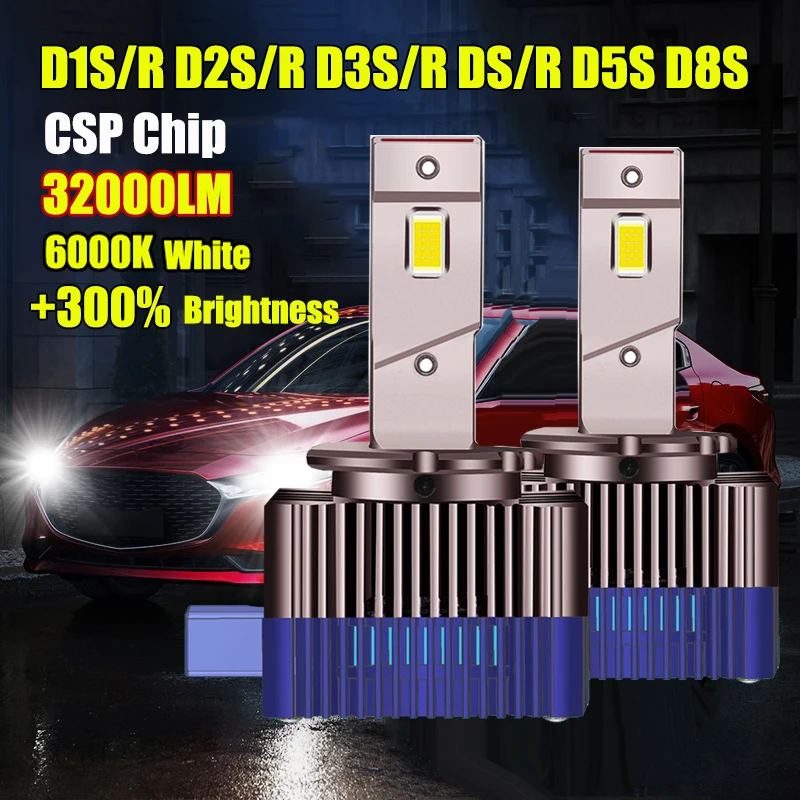 

2PCS D2S LED Bulb D1S D1R D3S D5S D2R D4R D4S D8S Canbus LED Headlight 70W 32000LM 6000K White Kit to Replace HID Headlamp Light