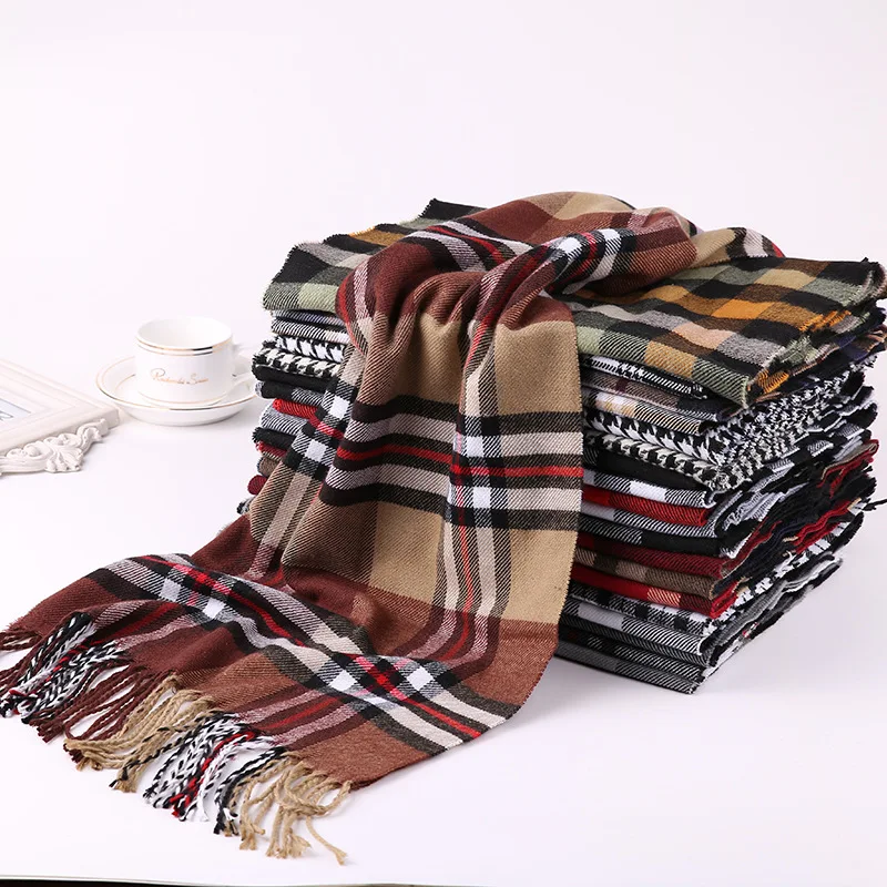 Fashion Winter Scarf Women Warm Plaid Scarf Men Cashmere Scarves pashmina Tippet Long Shawl Wrap Blanket Drop Shipping