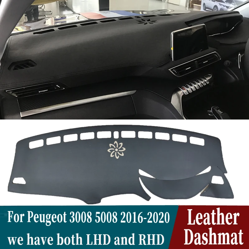 

Leather Dashmat Dashboard Cover Pad Dash Mat custom Carpet Car-styling Accessorie For Peugeot 3008 5008 2016 2017 2018 2019 2020