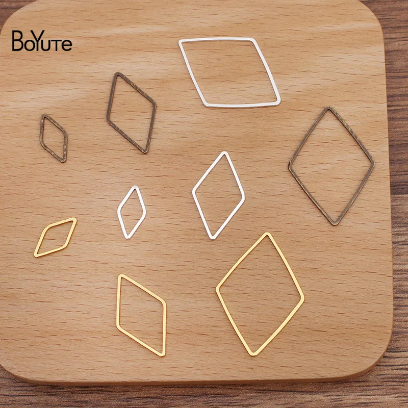 BoYuTe (100 unids/lote) 7*14MM 13*23MM 22*32MM conector de latón de Metal en forma de rombo, anillo de salto, accesorios de joyería Diy, componentes