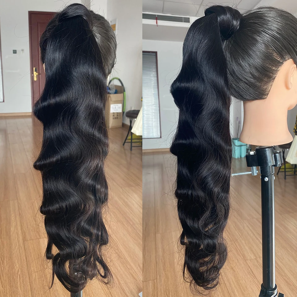 Wrap Um Pferdeschwanz Menschliches Haar Brasilianische Magie Paste Pony Schwanz Extensions Körper Welle Remy Haarteile Für Frauen Remy Haar