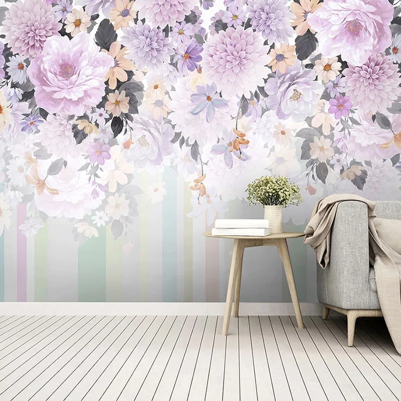 3D Wallpaper Modern Minimalist Watercolor Purple Flower Mural Fashion Home Decor Wall Painting Living Room Stickers Home Décor