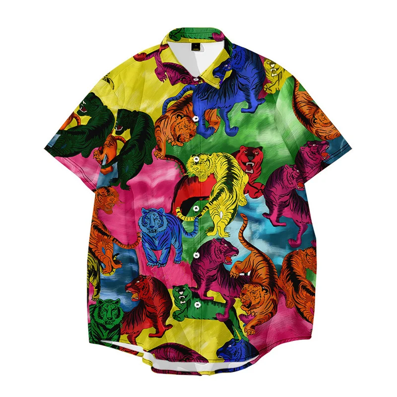 

3D print shirt tiger Colorful texture shirt Dropshipping Hawaiian shirt men gömlek male floral shirt men shirts short sleeve