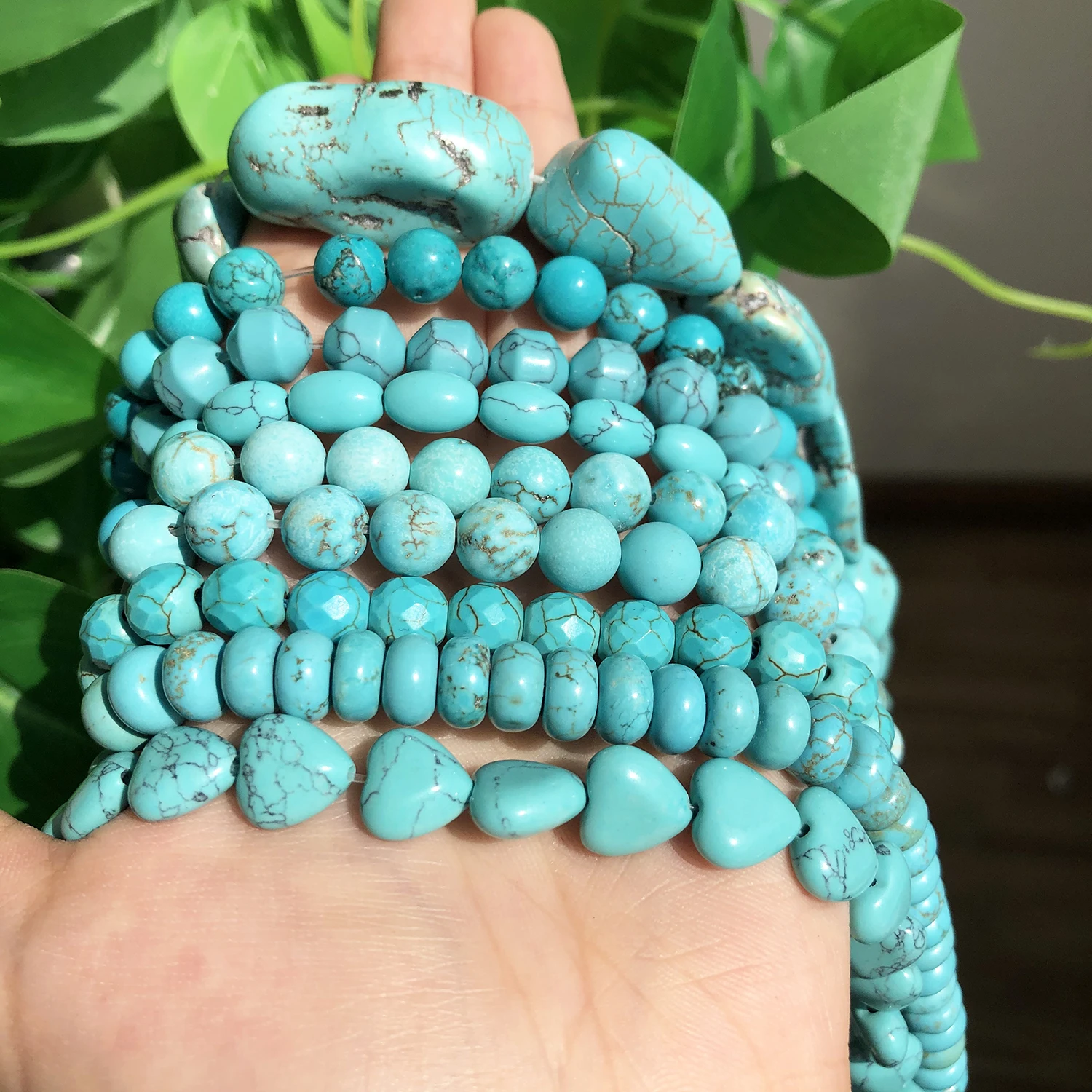 Natural Stones Heart Oval Shape Green Turquoises Flat Round Rondelle Beads for Jewelry DIY Making Bracelet Earrings Accessories