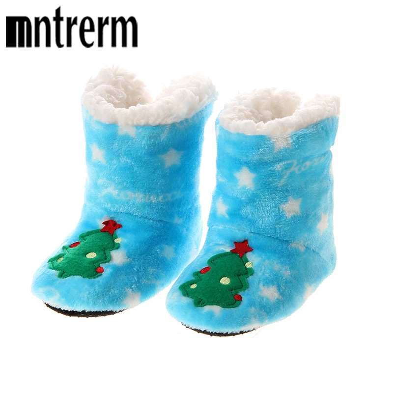 Mntrerm Kids Girls Boys Christmas Snowflake Slipper Shoes Critter Kids Bootie Slipper Winter House Boot Socks 3-12 Year Old