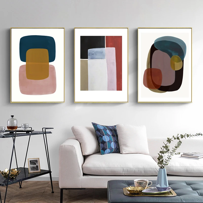 

Modern Minimalist Wall Art Canvas Painting Abstract Color Block Geometric Line Art Poster Print Wall Picture Living Room Decor