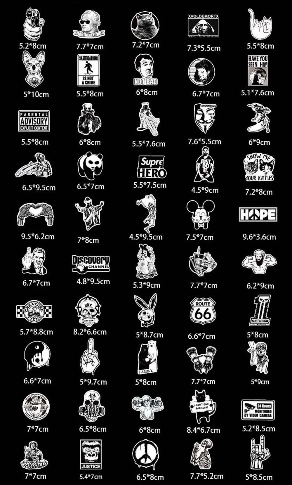 100pcs / set Vintage Stickers Black and White DIY Stickers for Motorcycle Skull Stationery Scrapbook Sticker Luggage Sticker