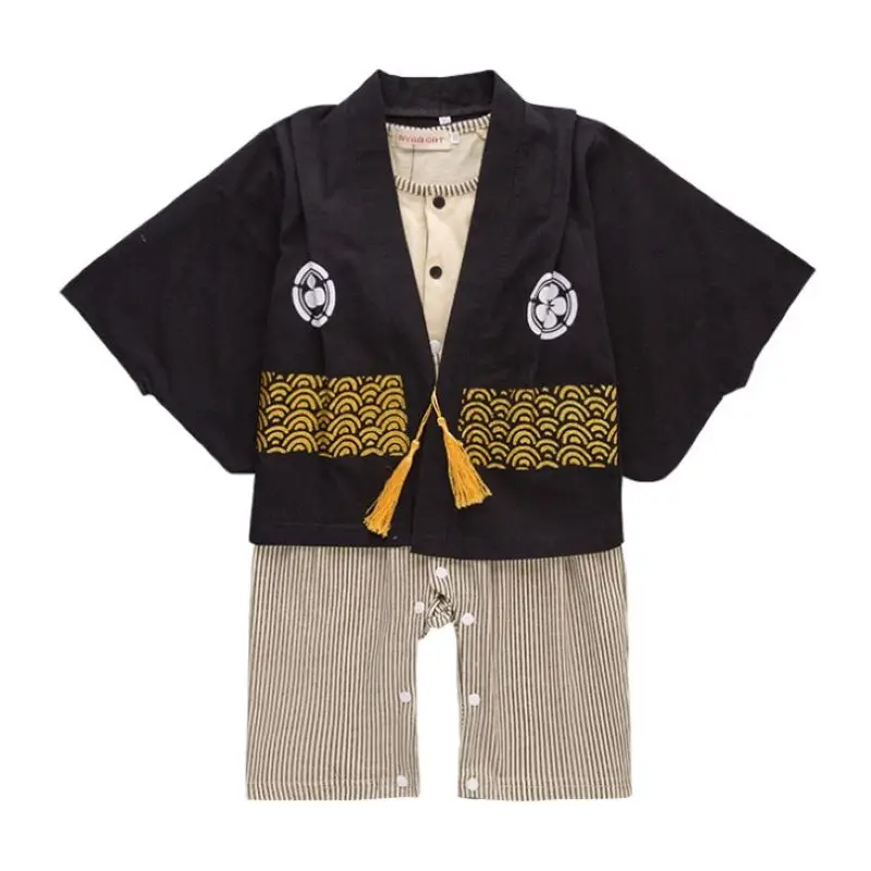 Baby Boy Kimono  Black 2-piece Set/Baby Boy Jumpsuit 3339