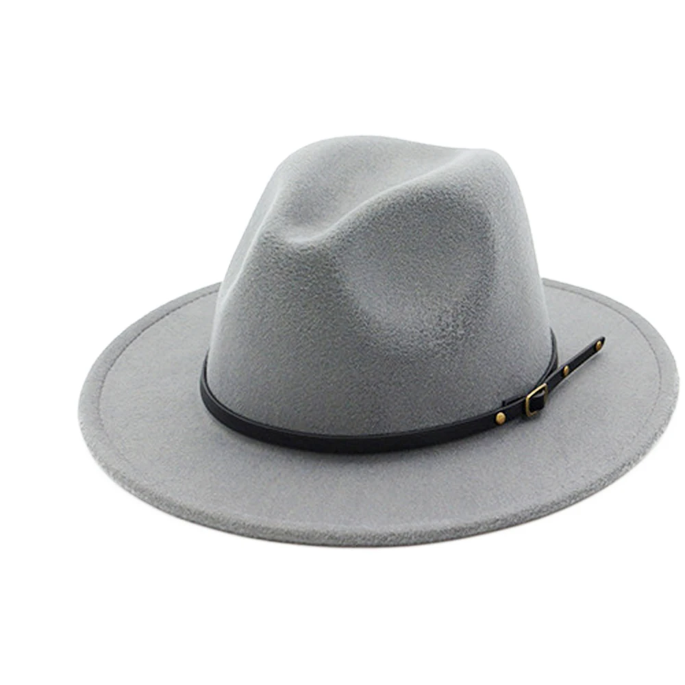 QBHAT Grey Red Patchwork Felt Hat Women Men Wide Brim Imitation Wool Jazz Fedora Hats Panama Trilby Cap Trend Gambler Hat