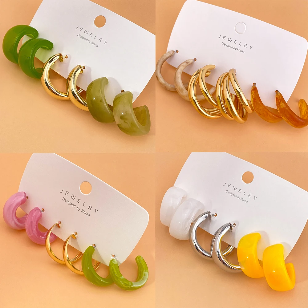 EN 2021 Fashion Acrylic Unusual Earrings Set For Women Bohemian Colorful Drop Earrings Set New Trend Brincos Female Jewelry Gift