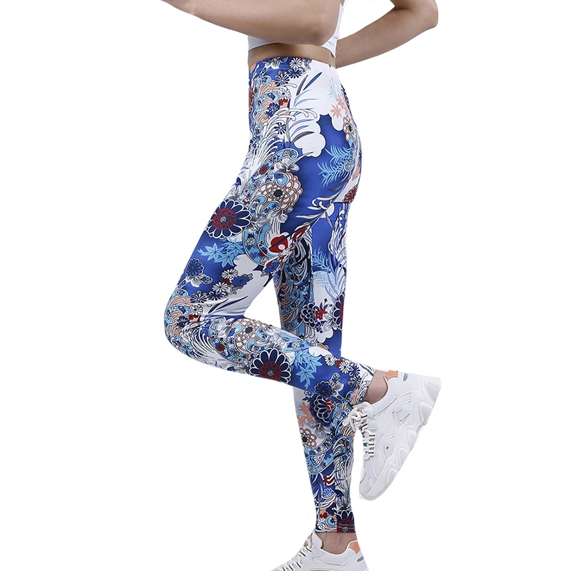 LJCUIYAO Leggings Casual da donna vita alta Push Up Patchwork fiori colorati stampa caviglia Spandex Fitness Femme vestiti