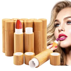 12Pcs Bamboo Empty Lipstick Tubes, 5.5g/4g Refillable DIY Lip Balm Tube Containers Cosmetic Lip Gloss Deodorant Case Holder