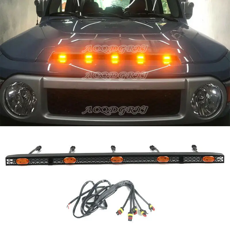 Fits For Toyota FJ Cruiser 2007-2020 LED Vehicles Bonnet Hood Light Bars Decor 5LED Moulding Car Accessories