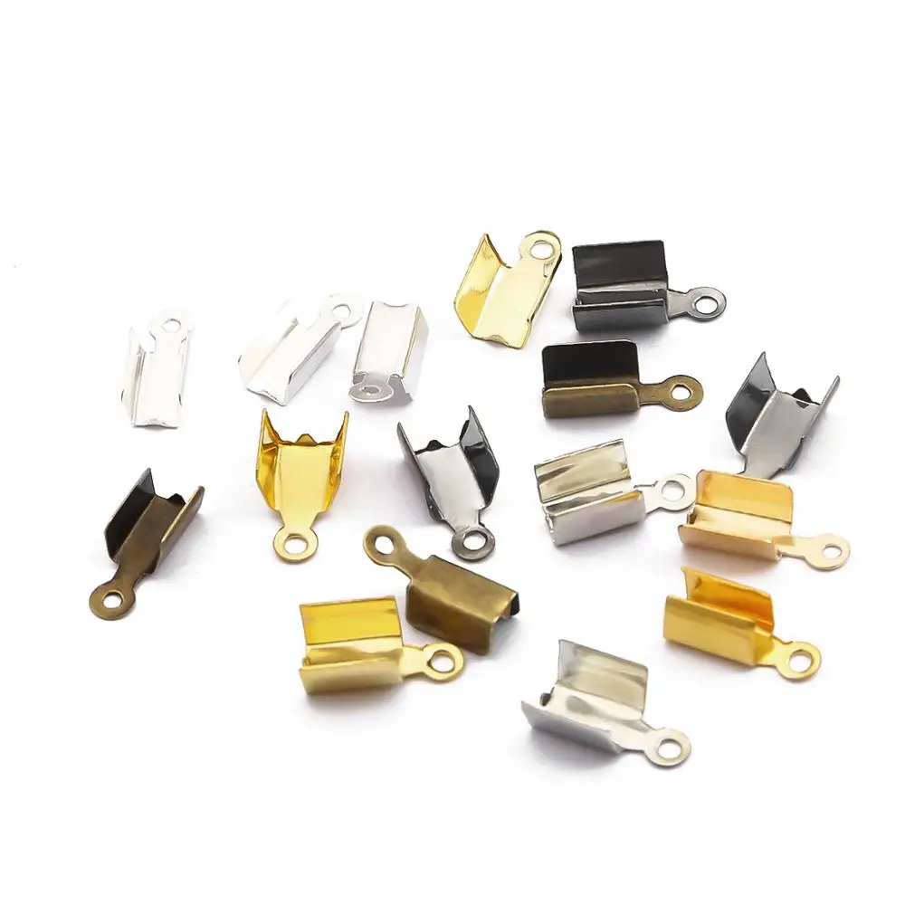 200pcs Leather Clip Tip Fold Crimp Bead Connectors Fastener Cove Clasps Cord End Caps String For Jewelry Making DIY Supplies