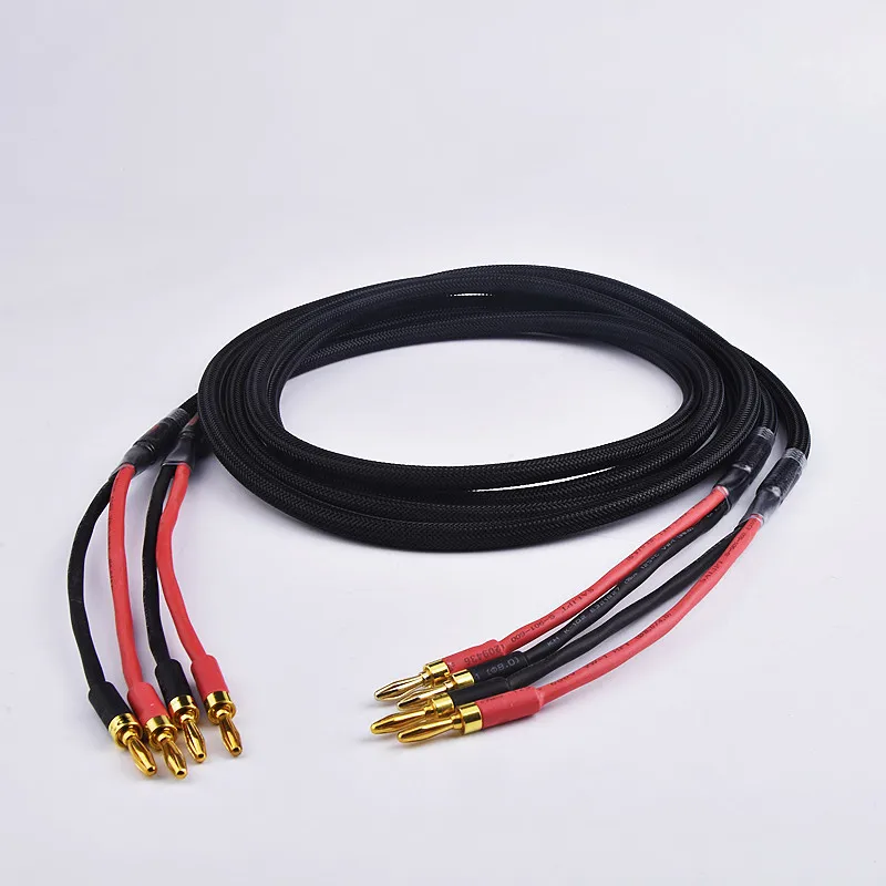 QINCROWN One Pair 7N OFC Speaker Cable High Quality Gold Plated Banana Plug Hifi Speaker Wire