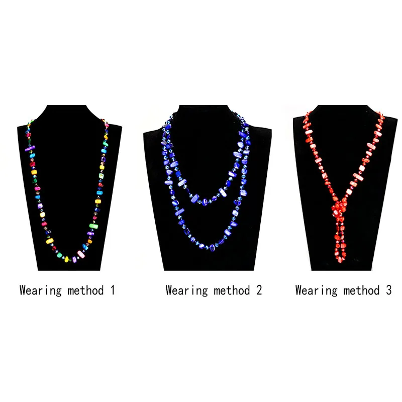 12 Colors Jewelry Accessories Bohemian Stone Artificial Crystal Beads Pendants Boho Long Beaded Female Neck Necklace for Women