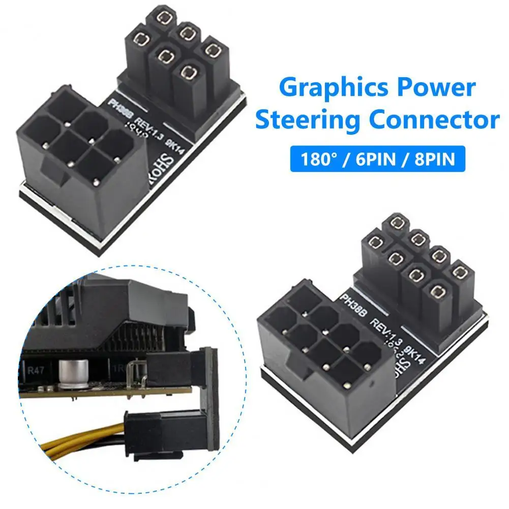 Power Jack Adapter Sensitive Graphics Card 8Pin 6Pin 180 Degree Angled Power Adapter Power Jack Converter Connector for PC