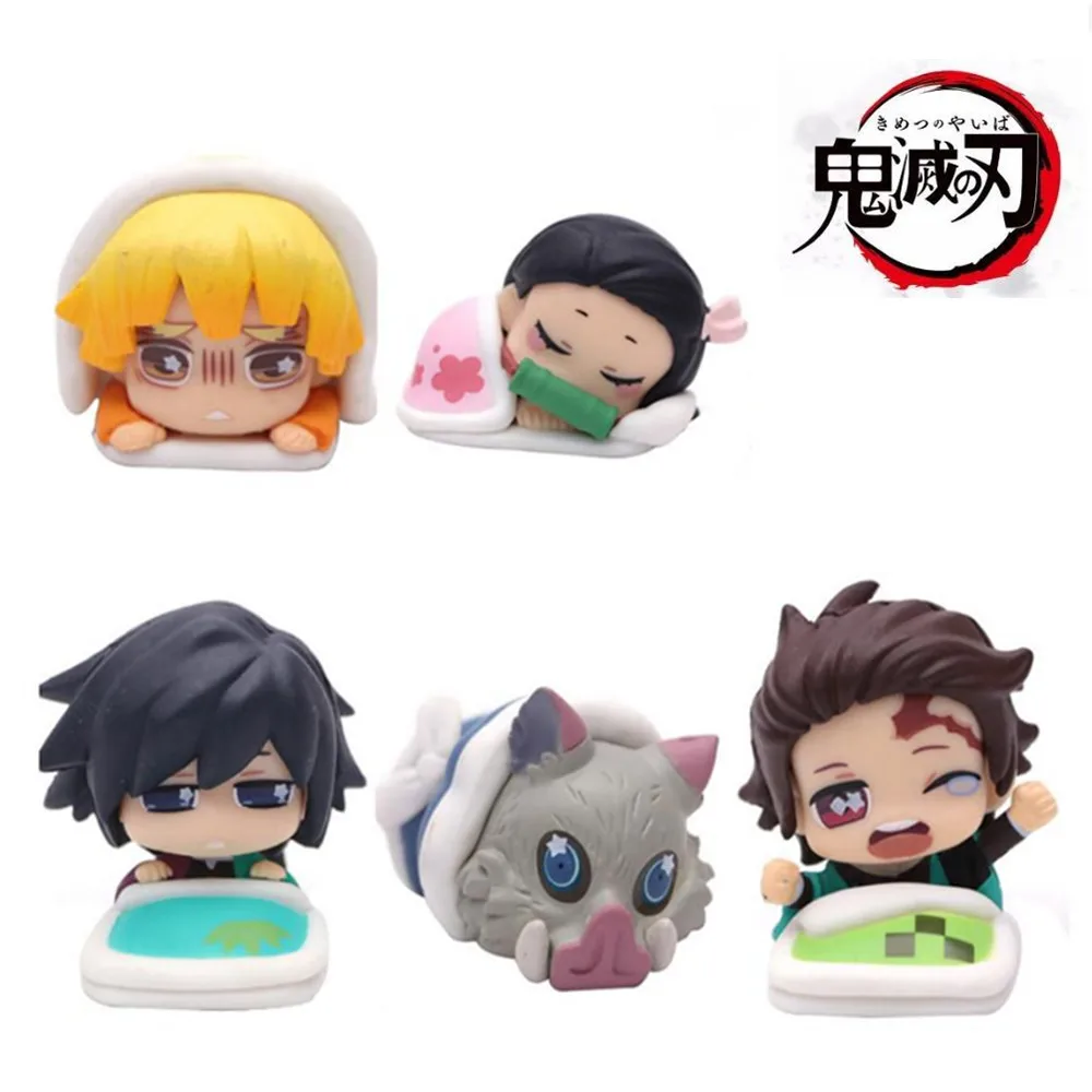 4 Pcs Anime Statue Demon Slayer Sleeping PVC Model Cute Kimetsu no Yaiba Kamado Tanjirou Nezuko Agatsuma Zenitsu Kid Gift Toy