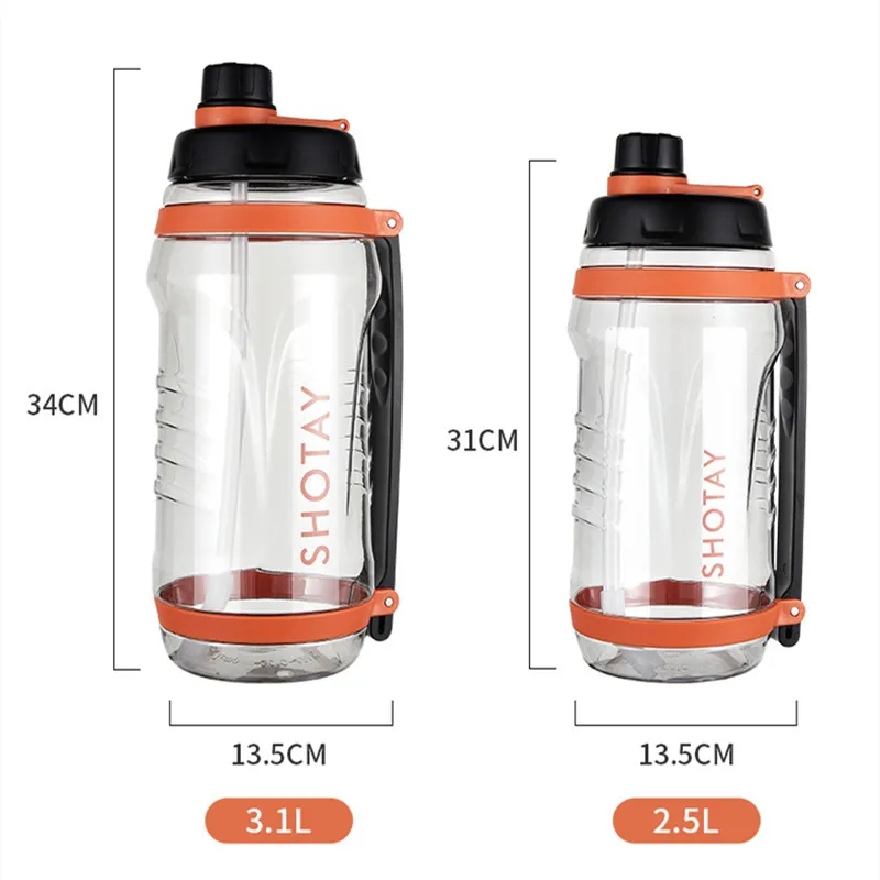 2500ml Large Capacity Water Bottle with Straw Gym Fitness Drinking Bottle Outdoor Camping Climbing Hiking Sports Shaker Bottles