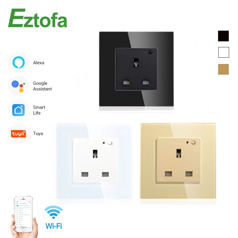 Eztofa UK Smart Wall Socket WiFi Socket 13A Remote Control Smart Life/Tuya APP Remote Control,Works with  Alexa Google Home