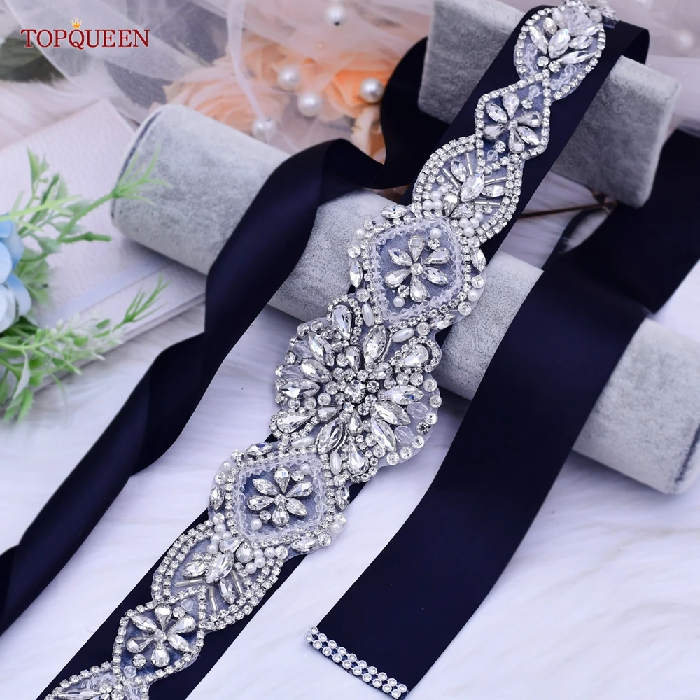 

TOPQUEEN S433 Crystal Bridal Belt for Women with Rhinestone Party Wedding Dresses Formal Gown Jewelry Applique Ladies Robe Sash