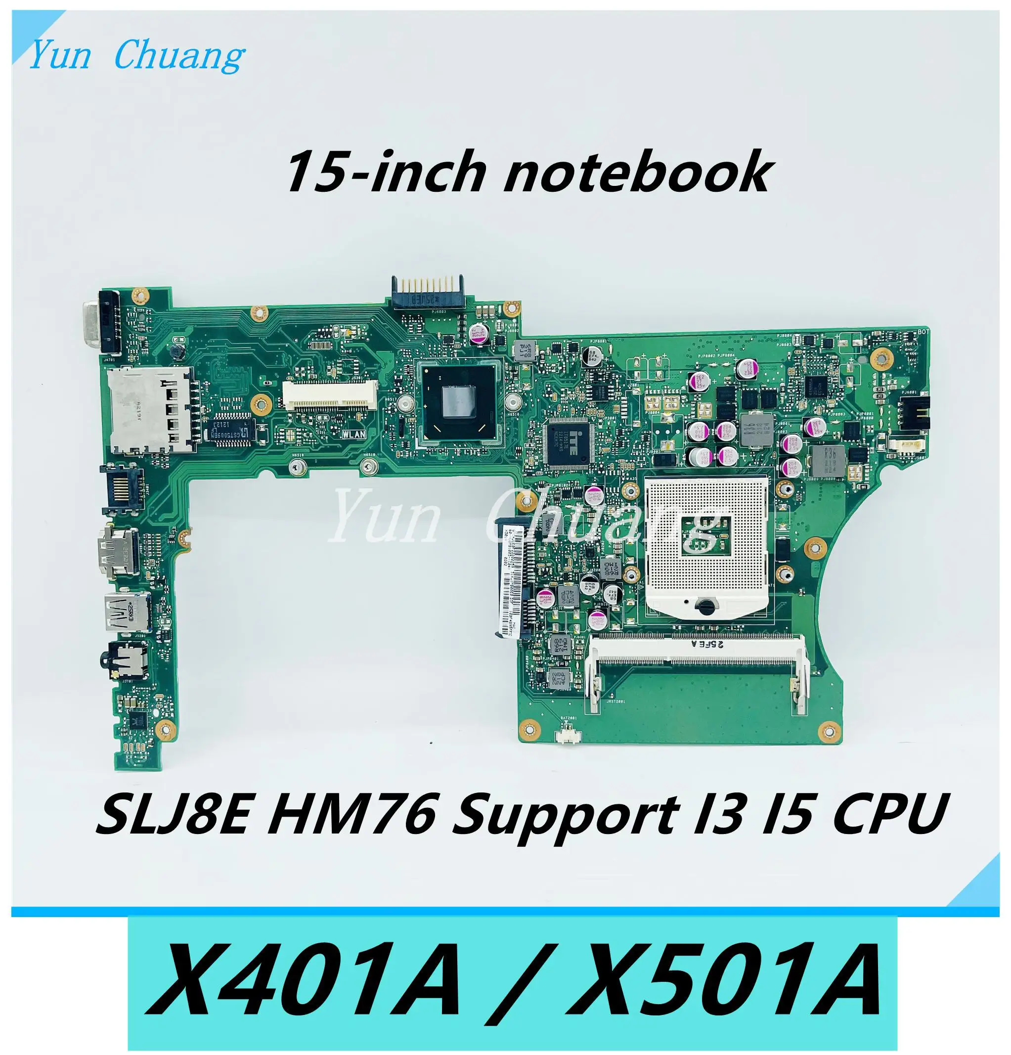 

X401A REV:2.0 mainboard For ASUS X501A F501A Laptop Motherboard 15-inch notebook with SLJ8E HM76 Support I3 I5 CPU DDR3