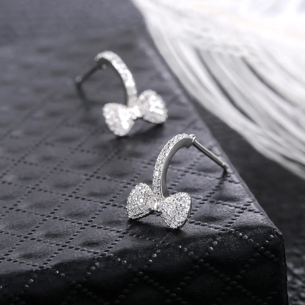 

2020 Silver Plated Female Gift Earrings Cubic Crystal Cute Bow Tie Stud Earrings For Women Jewelry