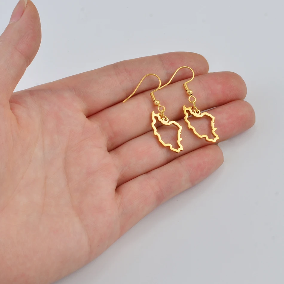 Anniyo Iran Map Earrings for Women Girls Jewelry Stainless Steel Iranian Outline Earring #246321