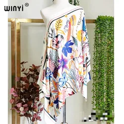 New Printed European Printed Silk Bohemian summer Beach top clothes Batwing Sleeve abaya Silk top dresses for women WINYI 2021
