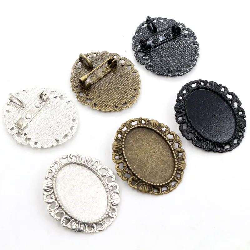 

5pcs 18x25mm Inner Size Antique Silver Plated and Bronze Black Plated Brooch Pin Classic Style Cameo Cabochon Base Setting