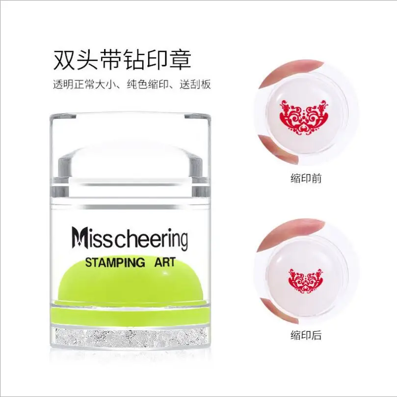 1Pc Doppel Kopf Nagel Stamper Glänzende Holographische Kopf Silikon Stamper Nail art Stamping Platte Mit Schrumpfen Druck T1709