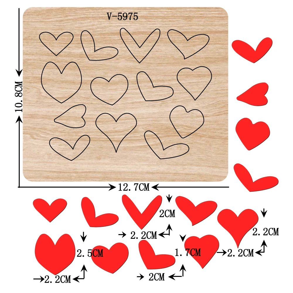 New  Love heart wooden dies cutting dies for scrapbooking Multiple sizes V-5975