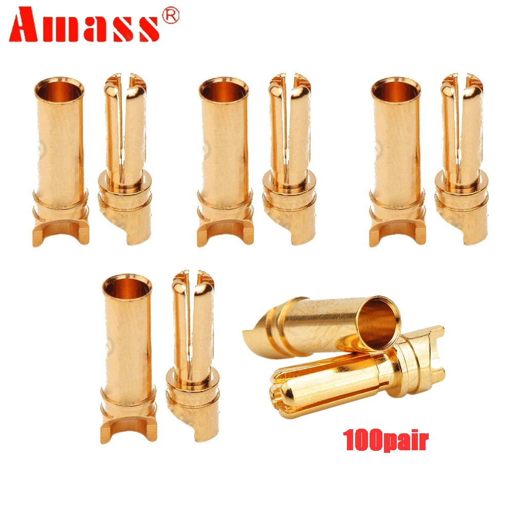 

100pcs/lot Amass GC-3514 3.5mm Banana Plug Golden Bullet Male Female Connector for Rc Battery Rc Motor ESC DIY Parts(50pair )