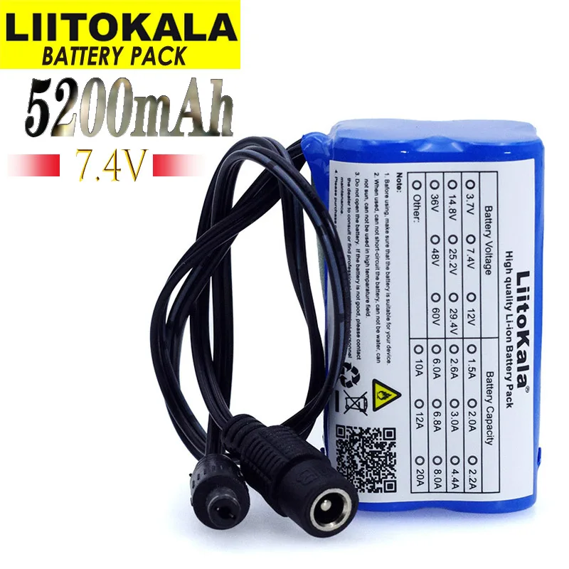 LiitoKala 18650 battery pack Protect 7.4 V 5200mAh 8.4 V 18650 Li-lon Battery bike lights Head lamp special DC 5.5*2.1MM