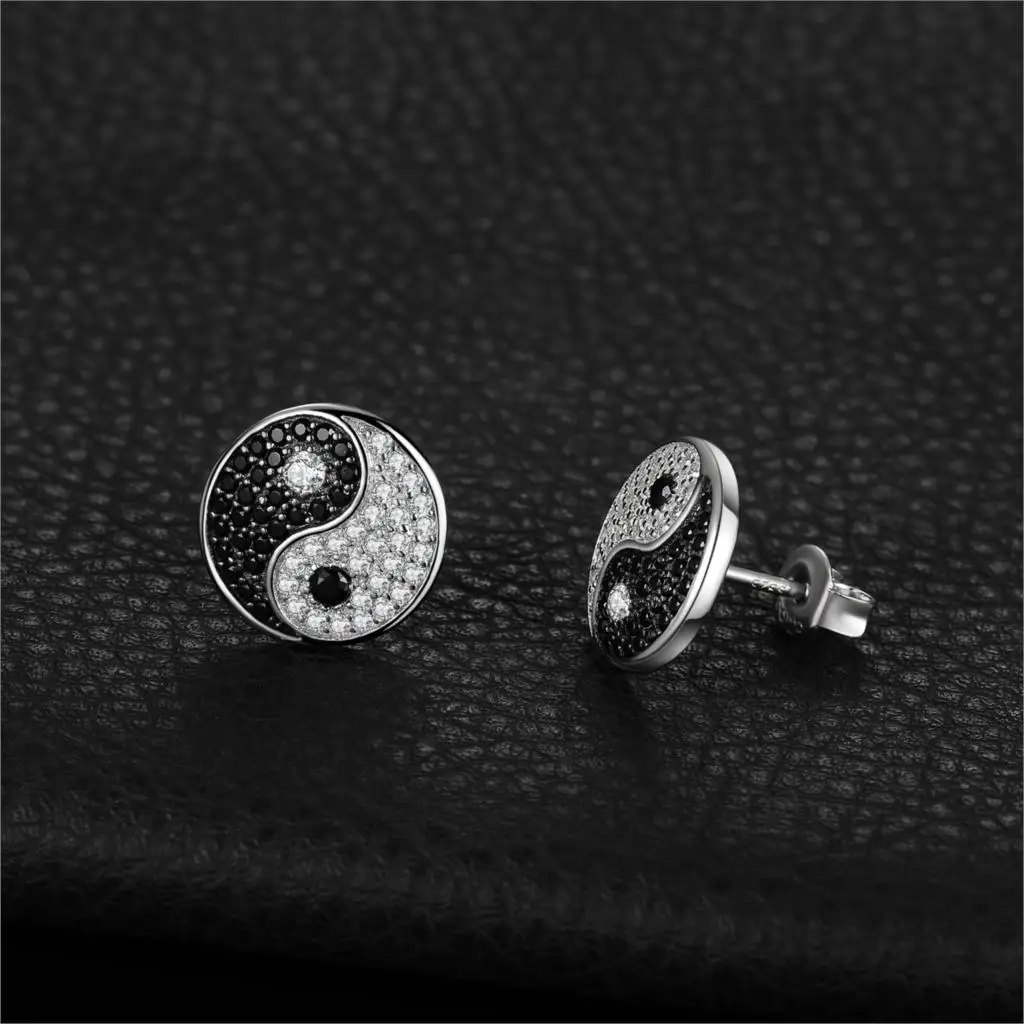 JewelryPalace Tai Chi Yin Yang Genuine Black Spinel 925 Sterling Silver Stud Earrings for Women Round Coin Gemstone Earrings