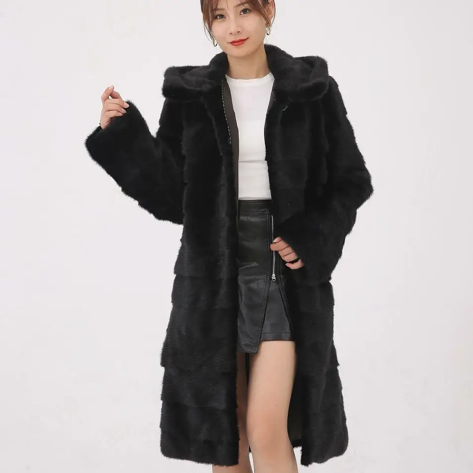 

Full Leather Coat with Hood for Women, 100% Real Mink, Natural Fur Jacket with Hood, Popular Style, Russian, Winter