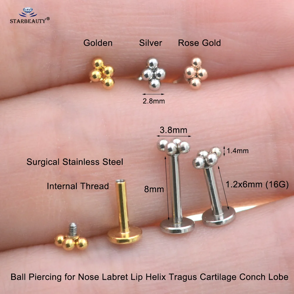 2Pc 1.2x6/8mm Rod Mini Ball Cross Nose Ring Stud Earrings Bar Labret Lip Helix Piercing Tragus Cartilage Lobe серьги Ear Jewelry