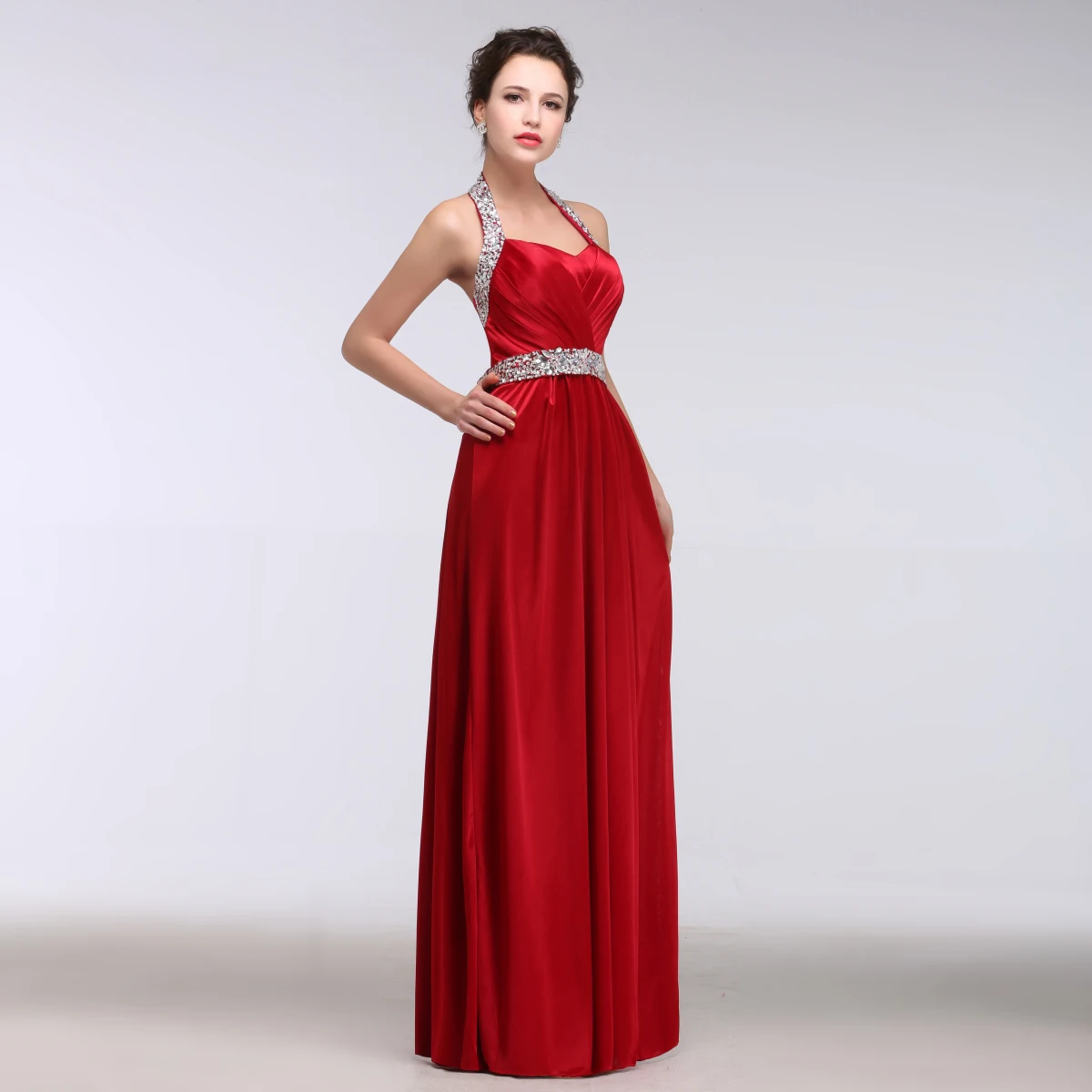 Evening Dresses Long Luxury 2021 Halter V  Neck Beading  Women's Long Party Evening dresses