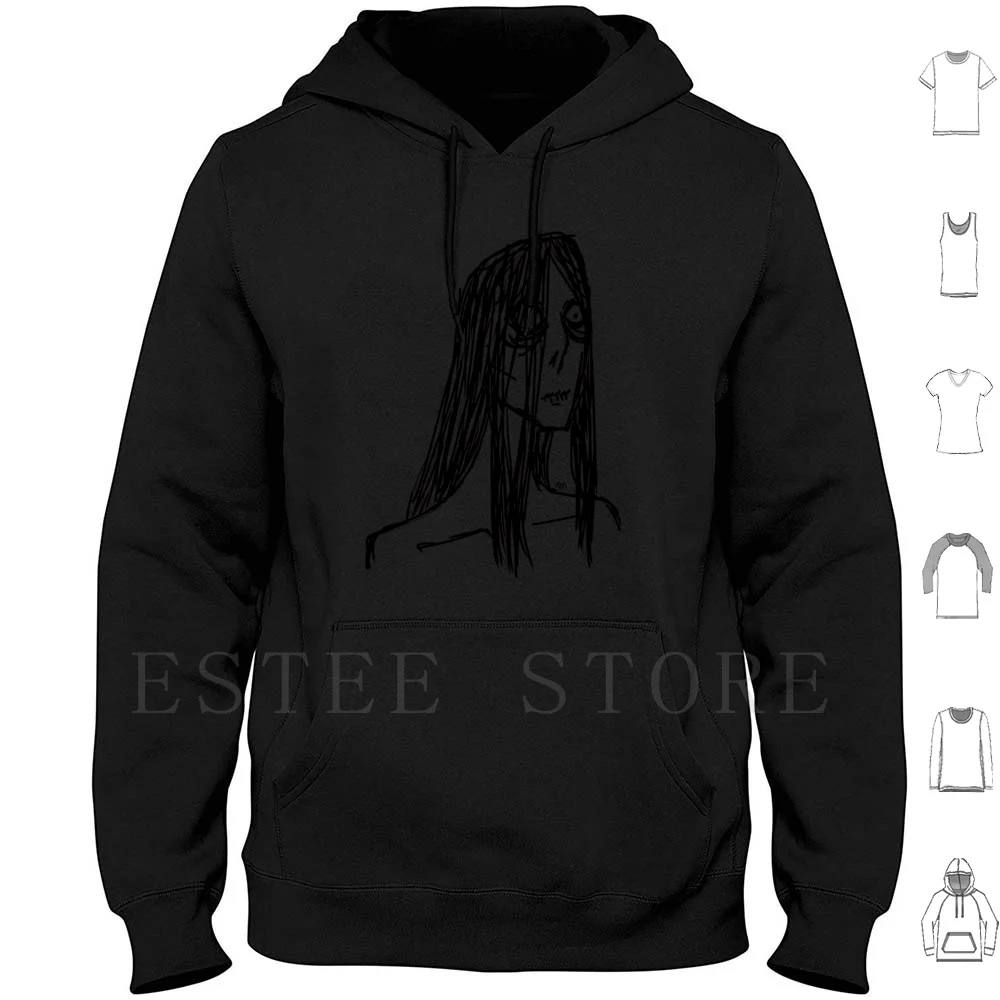 Horror-Lady Hoodie Long Sleeve Horror Junji Ito Sketch Messy Simple Eyes Lady Horror Dark