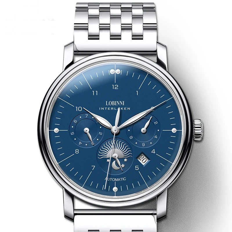 LOBINNI Top Marke Mechanische Uhr Saphirglas Wasserdicht 50M Edelstahl Automatische Uhr Luxus Datum Woche Männer Uhren