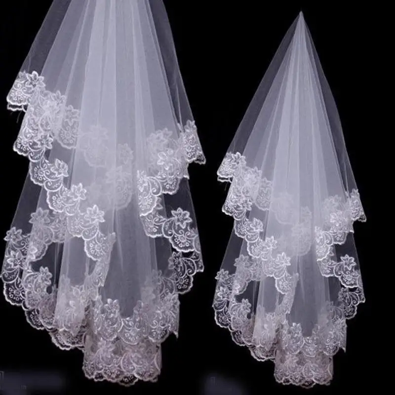 White Lace Appliques Bridal Veil Voile De Mariee One layer Wedding Accessory 1.5M Veu De Noiva Longo Without Comb