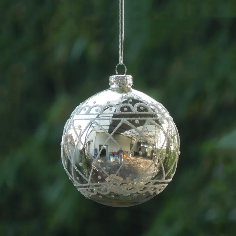 16ピース-パック直径-8センチメートル小型銀メッキガラスボールペンダント家の装飾クリスマスの日ハンギンググローブ