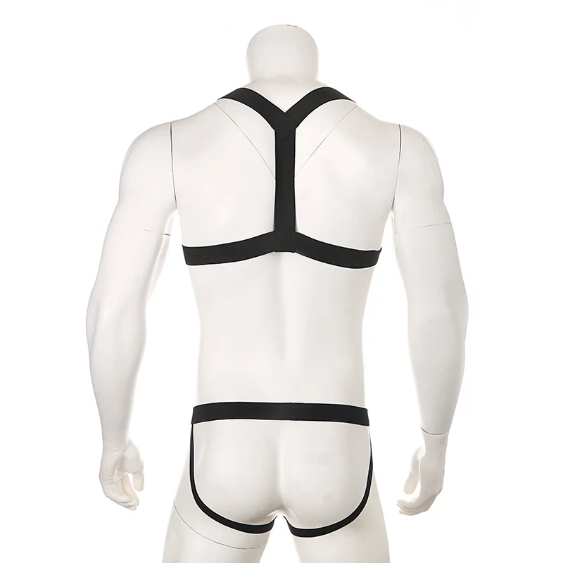 CLEVER-MENMODE Männer Körper Chest Harness Set Elastische Schulter Gurt Mesh Tanga G String Suspensorium Bühne Kostüm Sexy Bondage