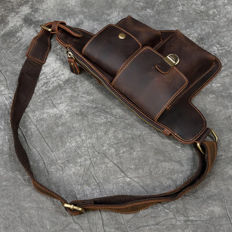 Riñonera Retro de cuero para hombre, bolso de pecho de doble uso, bolsos de cintura multiusos, 2 bolsillos para billeteras, riñonera para cigarrillos para hombre