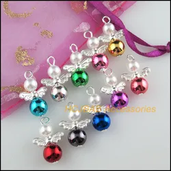 20Pcs Silver Plated Angel Mixed Acrylic Ball Charms Pendants 14x22mm