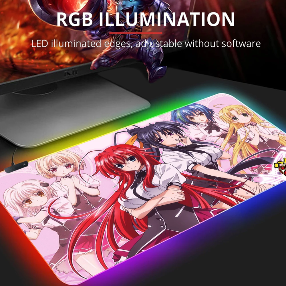 

High School DxD Anime Mouse Pad Gamer RGB Mousepad Xxl Mause Ped LED Rubber Mat Pc Gaming Computer Desk Mice Keyboards Office