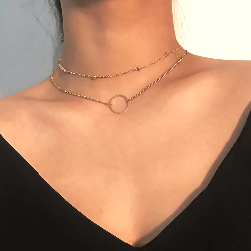 New Arrival 2022 Fashion Modern Choker Necklace Two Layers Short Round Necklaces Gold Color Collar Jewelry For Women